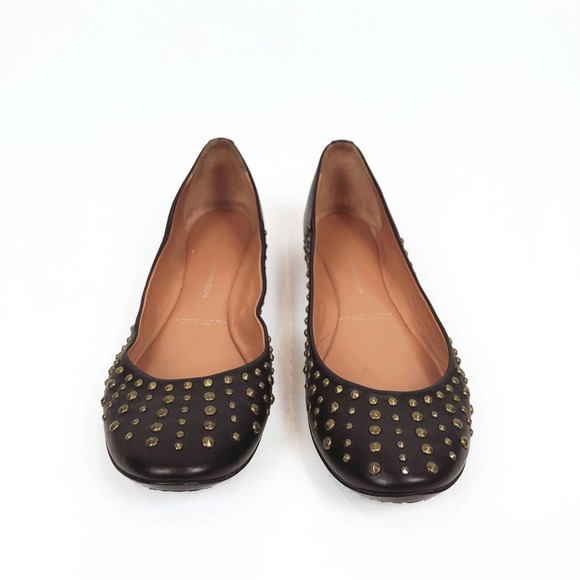 Sigerson Morrison Leather Brown Flats with Brass Studs - Picture 5 of 10